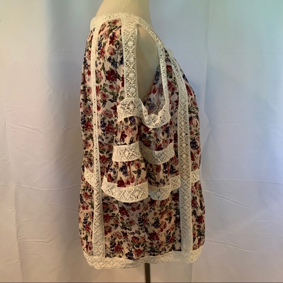 Anthro Blue Tassel Maylou Open-Shoulder Blouse - Picture 9 of 11